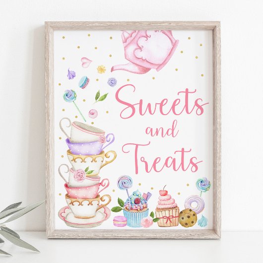 Roze Tea Party Sweets & Trees Birthday Sign Poster