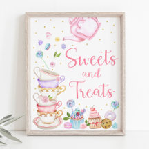 Roze Tea Party Sweets & Trees Birthday Sign