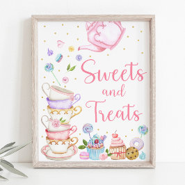 Roze Tea Party Sweets & Trees Birthday Sign Poster