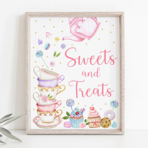 Roze Tea Party Sweets & Trees Birthday Sign Poster