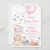 Roze Tea Party Tijd Vier Tea Birthday Kaart (Voorkant)