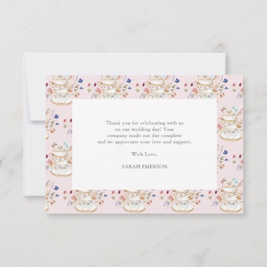 Roze Tea Party Vrijgezellenfeest Bedankkaart (Achterkant)