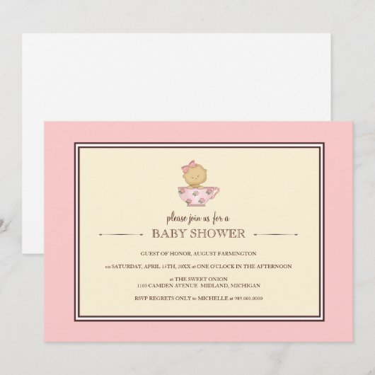 Roze teacup Baby Shower-uitnodigingen Kaart (Voorkant / Achterkant)