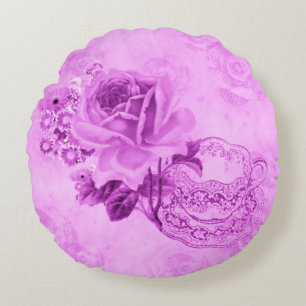 Roze Teacup & Flowers Round Pillow Rond Kussen