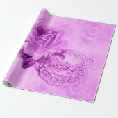  Roze  Teacup & Flowers Wrapping Paper Cadeaupapier (Uitgerold)