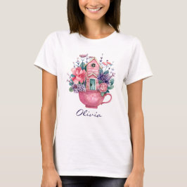 Roze Teacup Sprookjeshuis Vrouwen Wit T-shirt