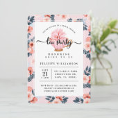 Roze Teacup Tea Party Bridal Shower Uitnodiging (Staand voorkant)