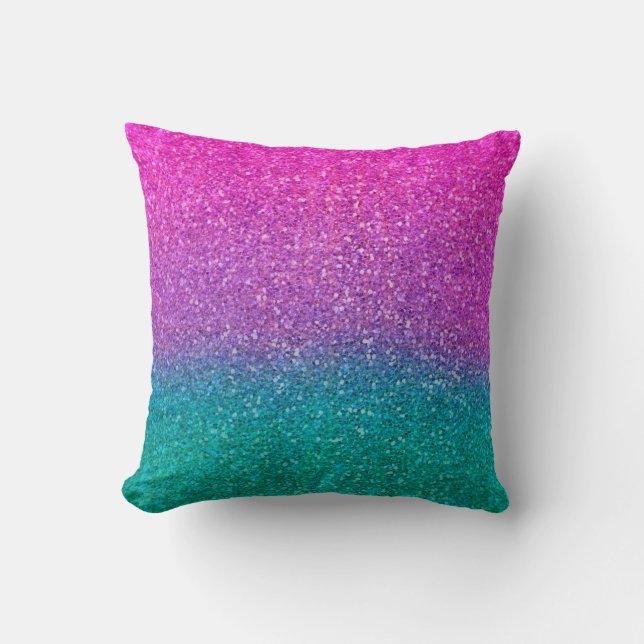 Roze Teal Aqua Blauw & Paarse Glitter Kussen (Voorkant)