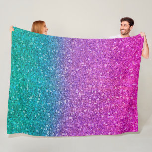 Roze Teal Aqua Blauwe & Paarse Glitter Fleece Deken