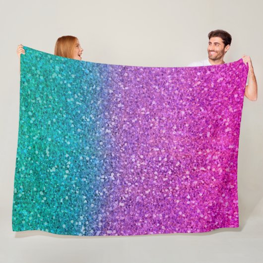 Roze Teal Aqua Blauwe & Paarse Glitter Fleece Deken (In situ)