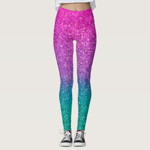 Roze Teal Aqua Blauwe & Paarse Glitter Glanzend Leggings