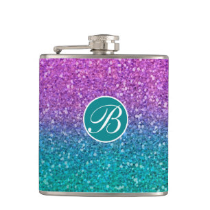 Roze Teal Aqua Blauwe & Paarse Glitter Heupfles