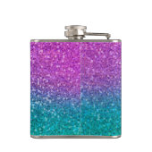 Roze Teal Aqua Blauwe & Paarse Glitter Heupfles (Achterkant)