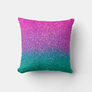Roze Teal Aqua Blauwe & Paarse Glitter Kussen
