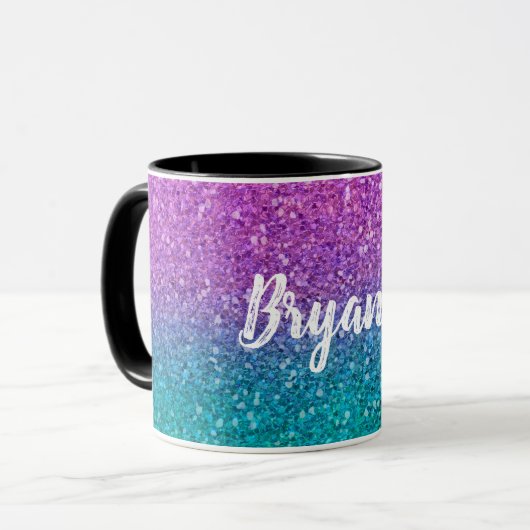 Roze Teal Aqua Blauwe & Paarse Glitter Mok (Voorkant links)