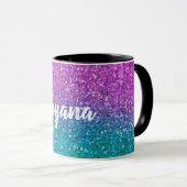 Roze Teal Aqua Blauwe & Paarse Glitter Mok (Voorkant rechts)
