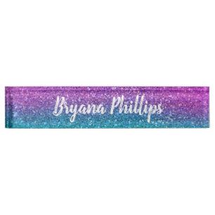 Roze Teal Aqua Blauwe & Paarse Glitter Naambordje