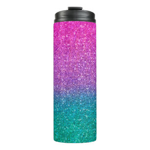Roze Teal Aqua Blauwe & Paarse Glitter Thermosbeker