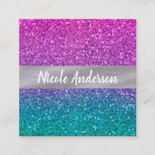 Roze Teal Aqua Blauwe & Paarse Glitter Vierkante Visitekaartje
