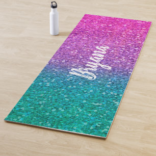 Roze Teal Aqua Blauwe & Paarse Glitter Yogamat