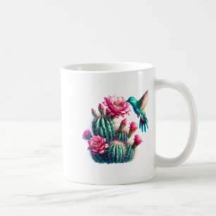 Roze Teal Aqua Cactus Bloem Kolibrie Voor Vrouwen  Koffiemok