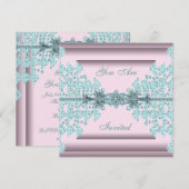 Roze Teal Blauwe Black Tie Feest Kaart (Voorkant / Achterkant)