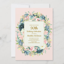 Roze Teal Bloemige Vrouwen 90e Verjaardag
