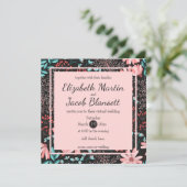 Roze & Teal Donker Bloemmotief Virtuele Bruiloft Kaart (Staand voorkant)