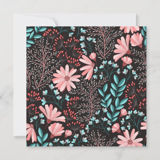 Roze & Teal Donker Bloemmotief Virtuele Bruiloft Kaart (Achterkant)