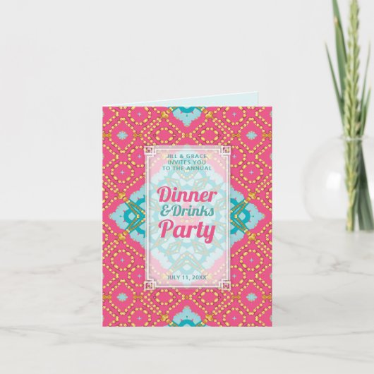 Roze Teal Goud Boho Chic Diner Dranken Feest (Voorkant)