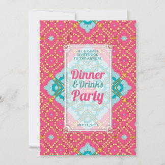 Roze Teal Goud Boho Chic Diner Dranken Feest Kaart