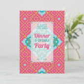 Roze Teal Goud Boho Chic Diner Dranken Feest Kaart (Staand voorkant)