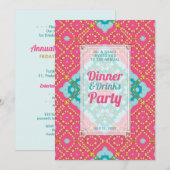 Roze Teal Goud Boho Chic Diner Dranken Feest Kaart (Voorkant / Achterkant)