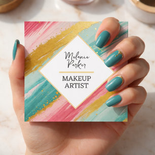 Roze Teal Gouden Glitter Verf Make-up Vierkante Visitekaartje