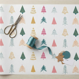 Roze Teal Gouden Moderne Eclectische Kerstbomen Cadeaupapier