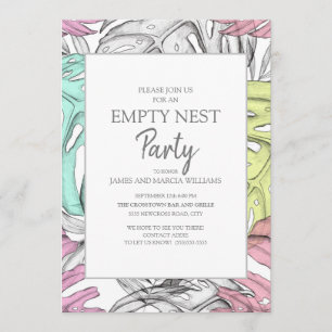 Roze Teal Grijs Tropisch Blad Empty Nest Feest Kaart