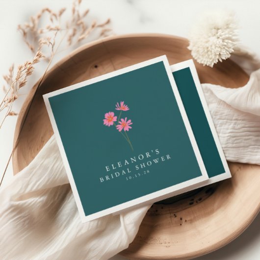 Roze Teal Groene Bloemen Boho Aangepaste Bruiloft  Servet