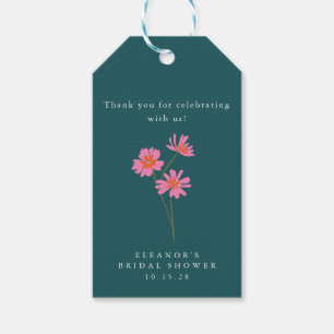 Roze Teal Groene Bloemen Boho Aangepaste Bruilofts Cadeaulabel