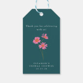 Roze Teal Groene Bloemen Boho Aangepaste Bruilofts Cadeaulabel (Achterkant)