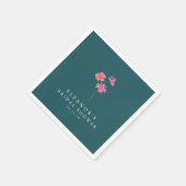 Roze Teal Groene Bloemen Boho Aangepaste Bruilofts Servet (Hoek)