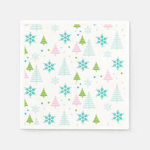 Roze Teal Groene Bomen Modern Kerstmis Servet
