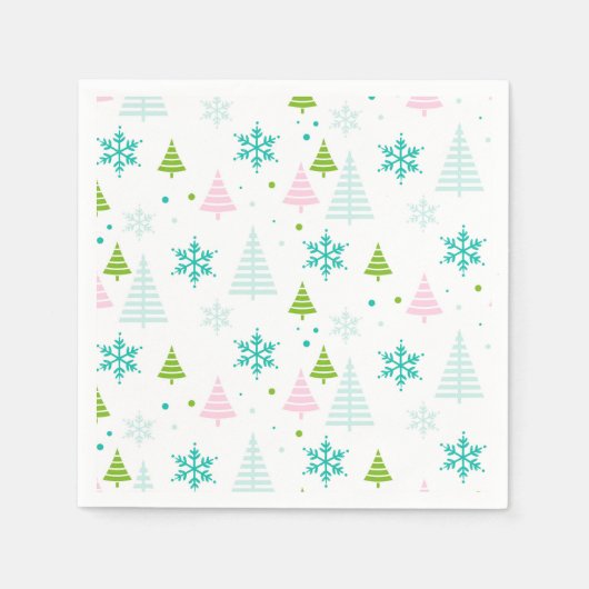 Roze Teal Groene Bomen Modern Kerstmis Servet (Voorkant)