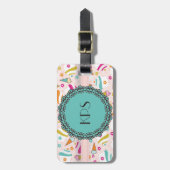 Roze Teal Ijs Cupcake Monogram Bagage Label (Voorkant verticaal)