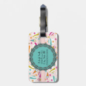 Roze Teal Ijs Cupcake Monogram Bagage Label (Achterkant verticaal)