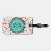Roze Teal Ijs Cupcake Monogram Bagage Label (Achterkant horizontaal)