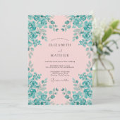 Roze Teal Levendig Waterverf Bruiloft Kaart (Staand voorkant)