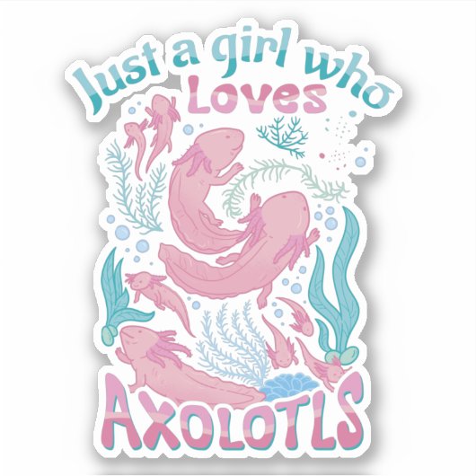 Roze Teal Meisje Dat Van Axolotls Houdt Sticker (Voorkant)