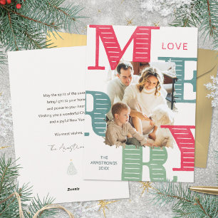 Roze Teal Moderne Typografie Eén Foto Kerstmis Feestdagenkaart