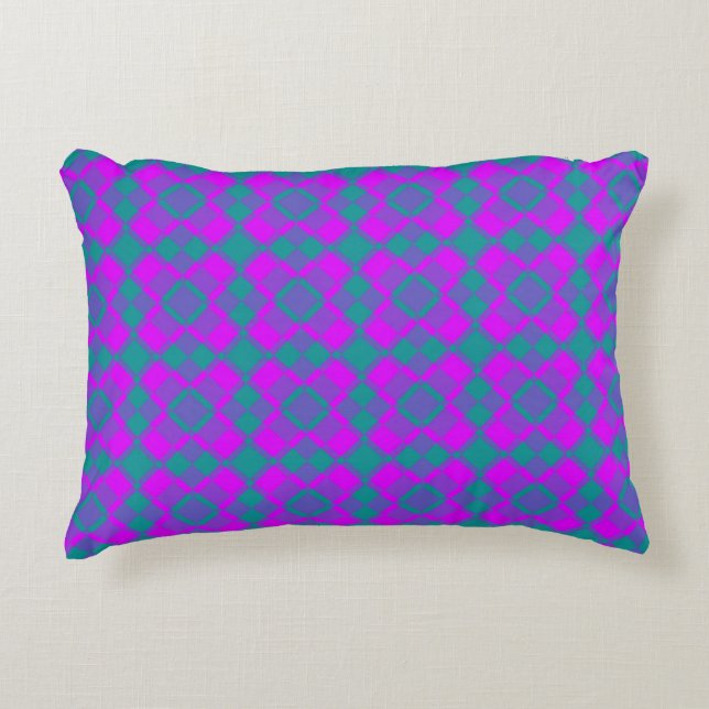 Roze Teal Paarse Geruite Argyle Patroon Accent Kussen (Voorkant)