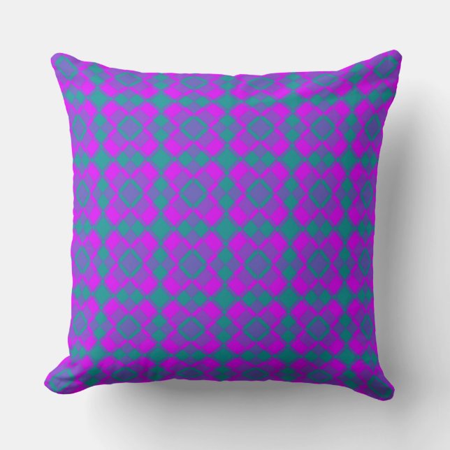 Roze Teal Paarse Geruite Argyle Patroon Kussen (Voorkant)